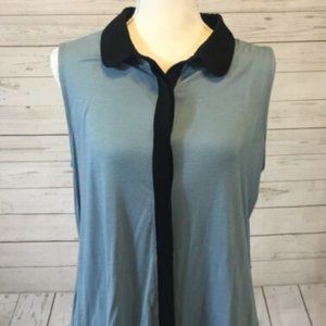 Olive & Oak Button Front Trim w Pleated Sheer Back